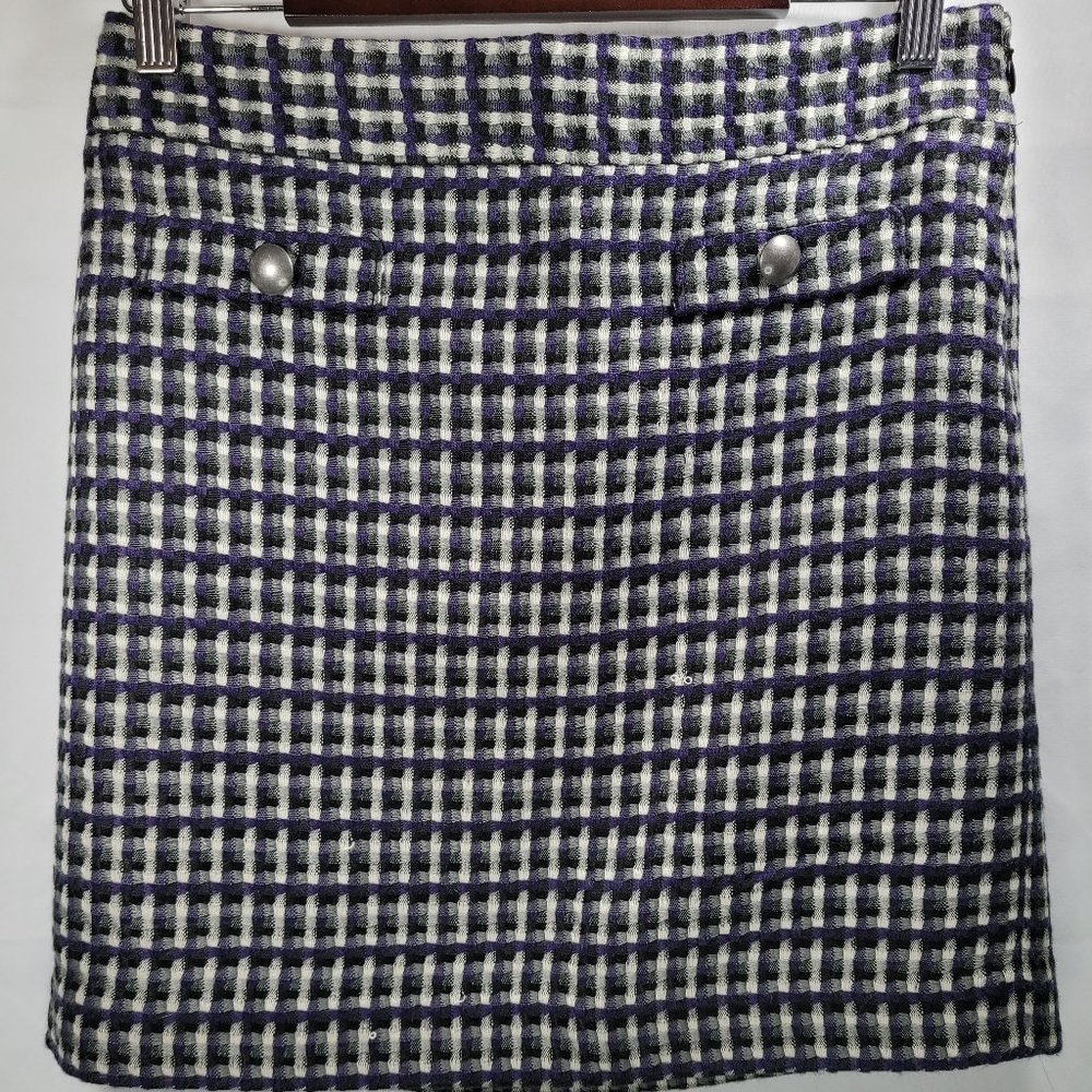 Ann Taylor Loft Women's Size 4 Petite Purple, Black, Gray, and White Plaid Skirt